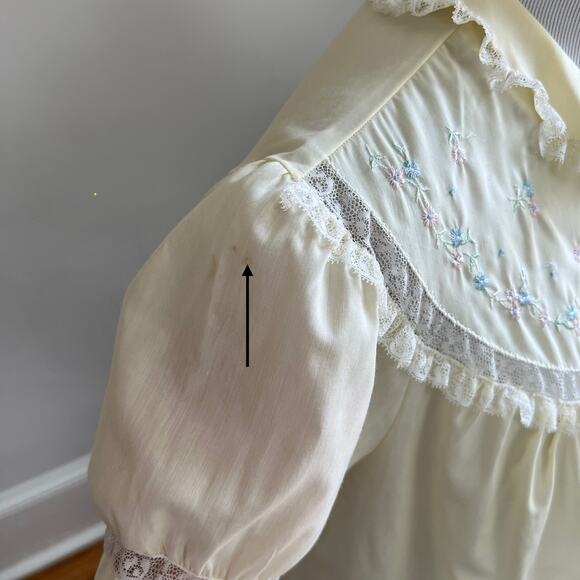 Vintage 50s Barbizon Pajama Set M Yellow Lace Peter Pan Collar Cottagecore - Picture 8 of 16